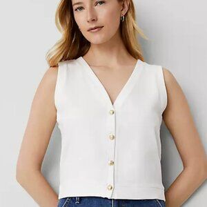 Ann Taylor White Knit V-Neck Vest